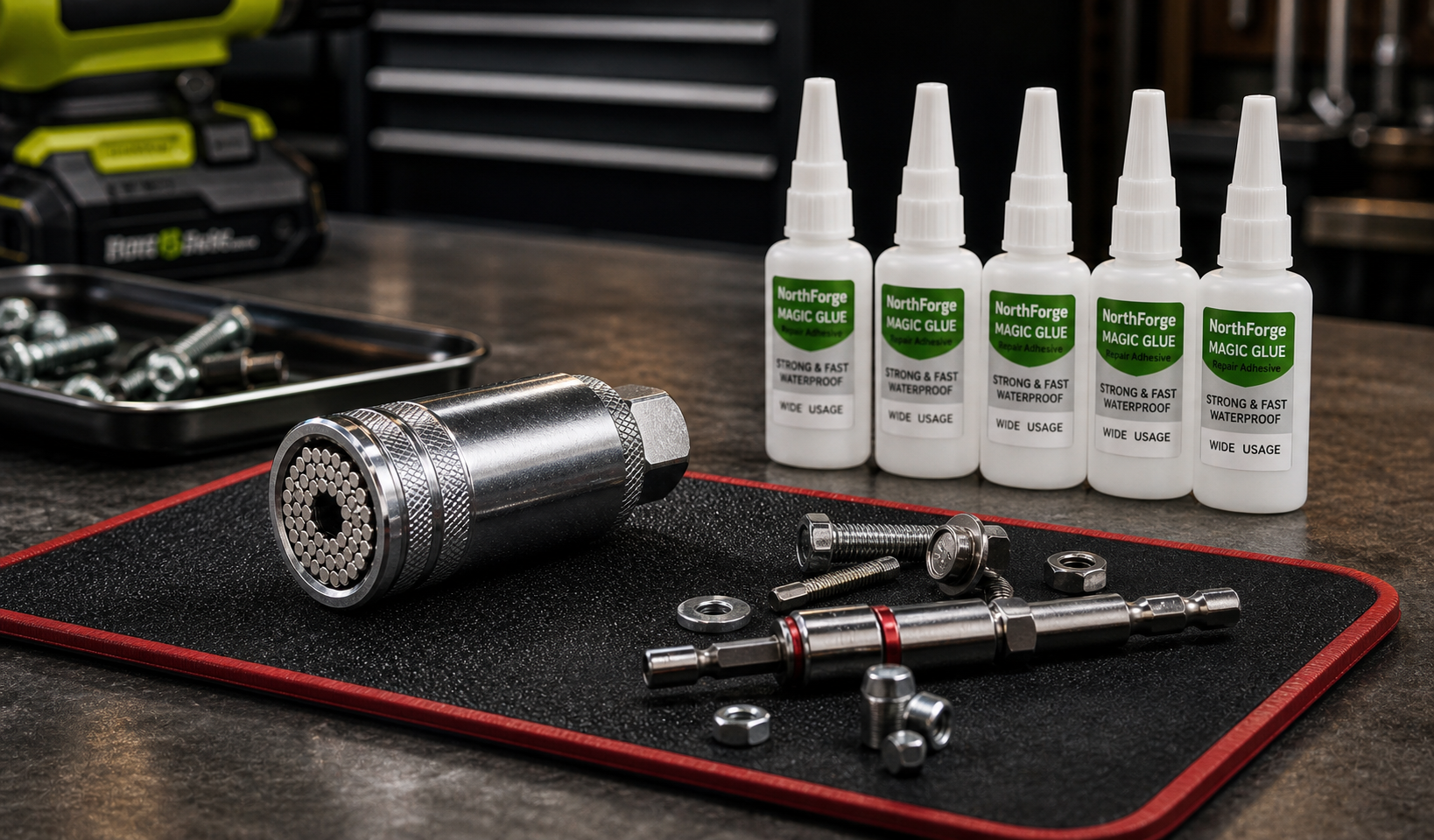 NorthForge tools stored on a workbench