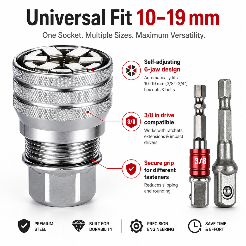 Universal Socket Wrench Tool for 3/8 in Drive Ratchet & Power Drill