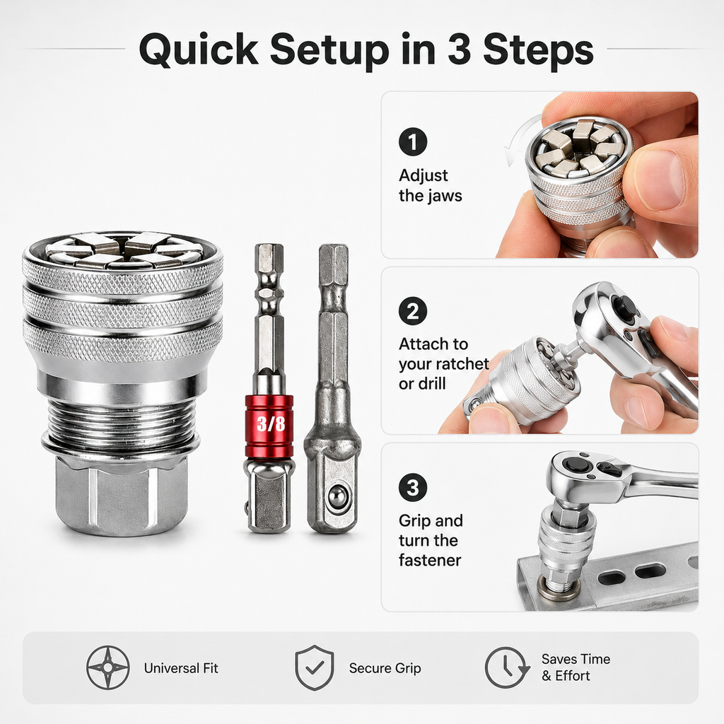 Universal Socket Wrench Tool for 3/8 in Drive Ratchet & Power Drill