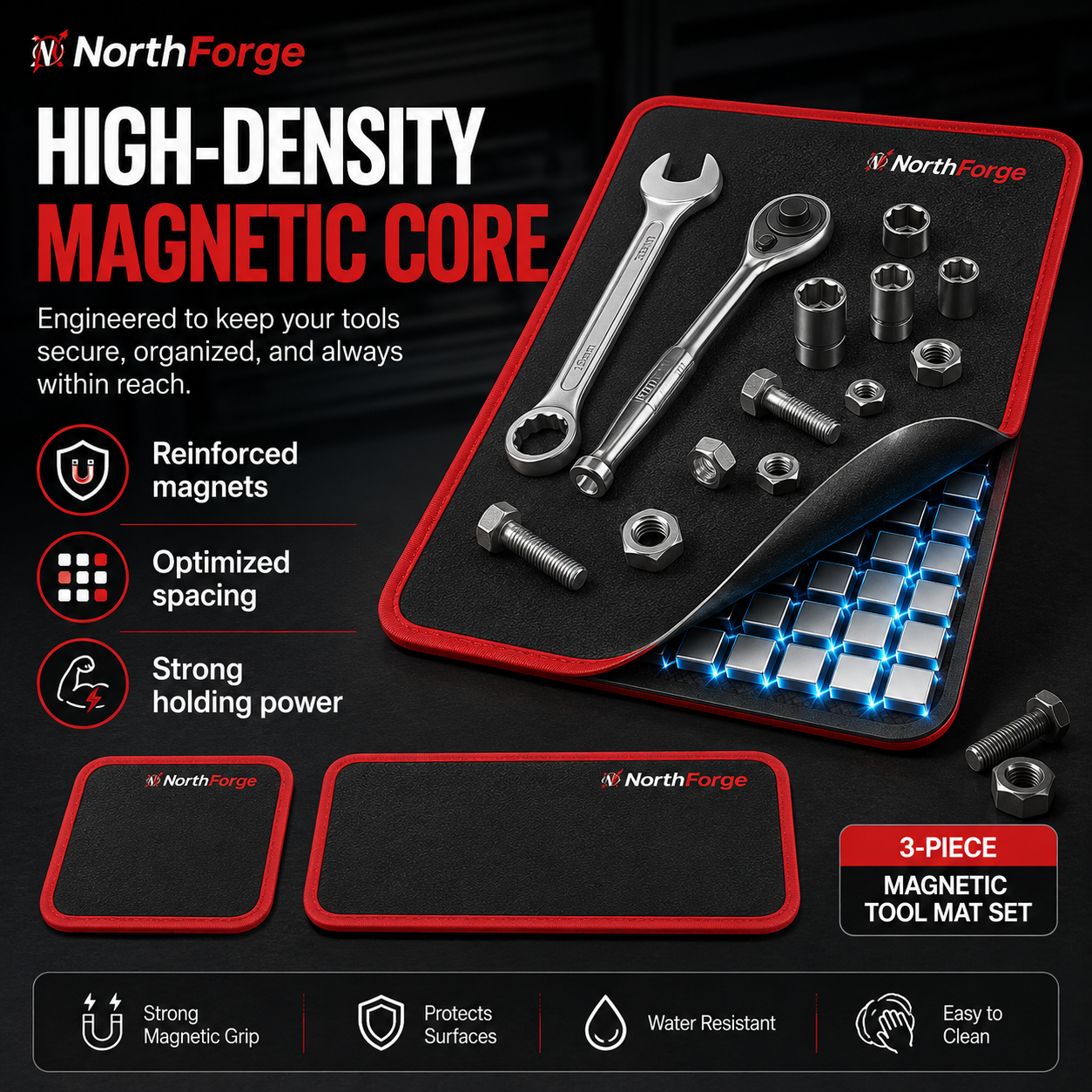 3-Piece Flexible Magnetic Tool Mat & Tray Holder Set