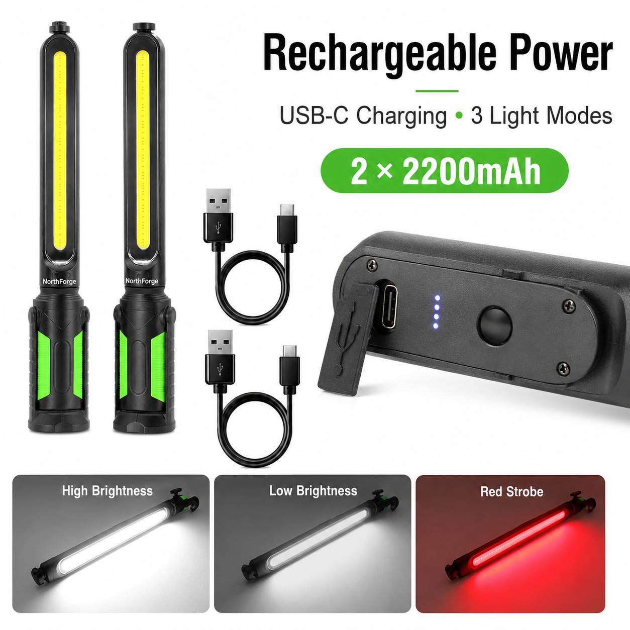 Rechargeable 2400LM Magnetic LED Work Light Bar
