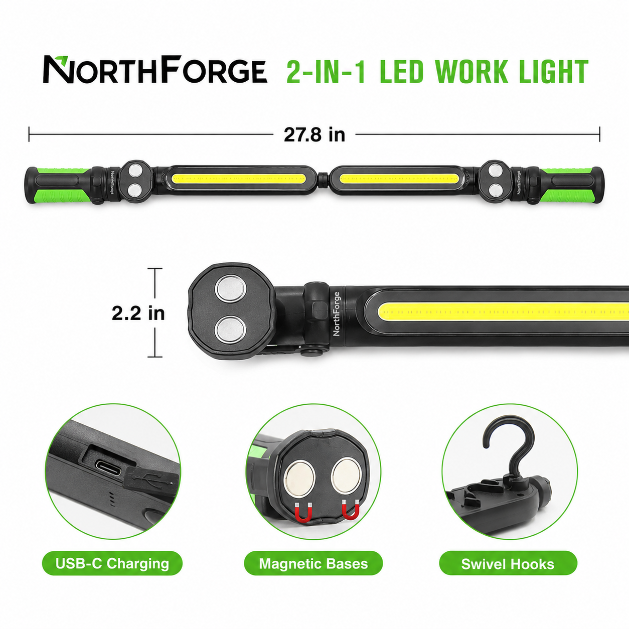 Rechargeable 2400LM Magnetic LED Work Light Bar